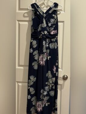 Soma Navy Floral Print Dress with Pink Accents, Pockets, size L